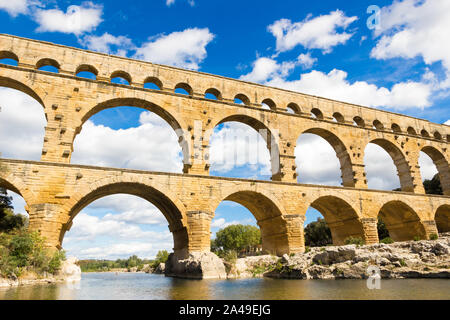 The Pont du Gard is an ancient Roman aqueduct in southern France Stock Photo