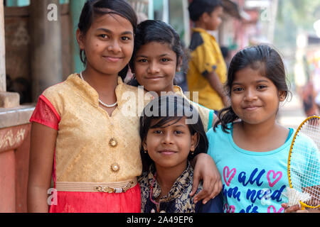 RAGHURAJPUR, INDIA, JANUARY 14, 2019 : A young Indian girl wearing a ...