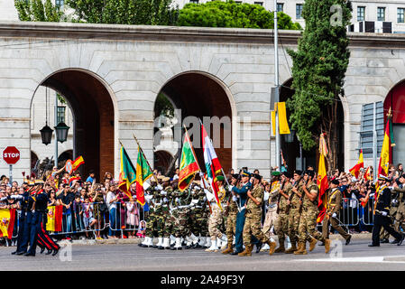 Madrid, Spain - October 12, 2019: Spanish Army marching during Spanish National Day Army Parade Stock Photo