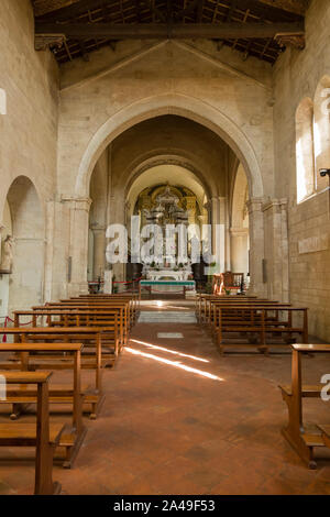 San Quirico d'Orcia, Siena / Italy-September 20 2018: Interior of the Collegiate church of San Quirico in the Romanesque style located in the medieval Stock Photo