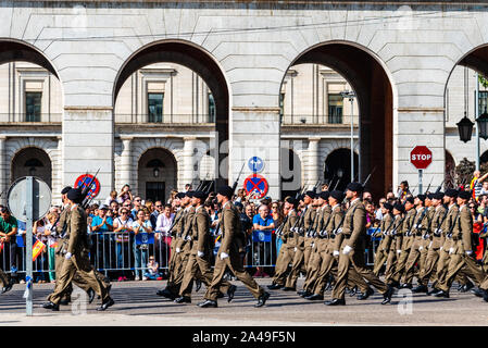 Madrid, Spain - October 12, 2019: Spanish Army marching during Spanish National Day Army Parade Stock Photo