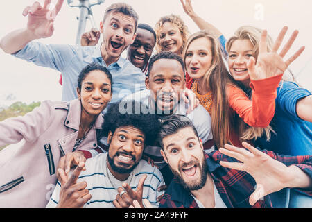 Friends with diversity background having fun and spending time together Stock Photo