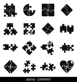 Jigsaw puzzle icons set. Simple set of jigsaw puzzle vector icons for web design on white background Stock Vector