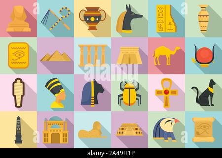 Egypt icons set. Flat set of Egypt vector icons for web design Stock Vector