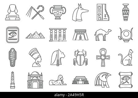 Egypt travel icons set. Outline set of Egypt travel vector icons for web design isolated on white background Stock Vector