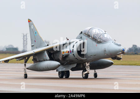 RAF Harrier GR9 taxiing on runway after final flight on 15th December 2010, RAF Cottesmore Stock Photo