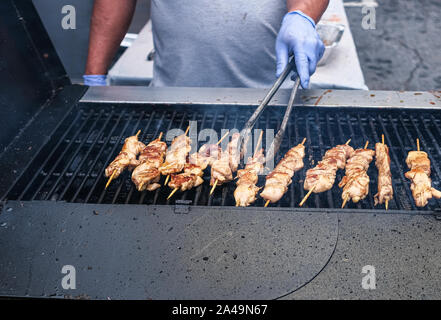 Grilling Chicken Satay Stock Photo