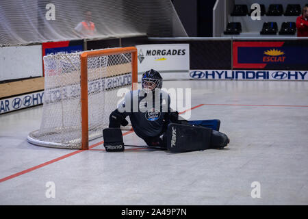 CALAFELL, BARCELONA, SPAIN - OCTOBER 12, 2019. Spanish OK League match between CP Calafell vs Deportivo Liceo.Carles Grau Tallada roller hockey player Stock Photo