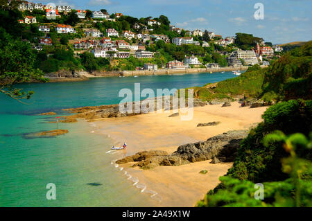 Salcombe in South Devon from the beach at East Portlemouth on the opposite side of the Salcombe Kingsbridge Estuary Stock Photo