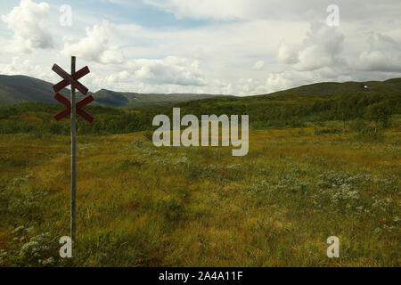 Scooter trail in Blasjofjalls nature reserve near the Wilderness Road in Sweden. Stock Photo