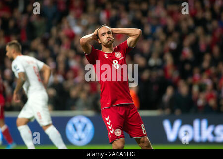 Copenhagen, Denmark. 12th Oct, 2019. Denmark, Copenhagen. 12th, October 2019. Thomas Delaney (8) of Denmark seen during the EURO 2020 qualifier match between Denmark and Switzerland at Telia Parken in Copenhagen. (Photo Credit: Gonzales Photo/Alamy Live News Stock Photo