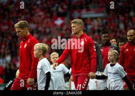 Copenhagen, Denmark. 12th Oct, 2019. Denmark, Copenhagen. 12th, October 2019. Andreas Cornelius of Denmark enters the pitch for the EURO 2020 qualifier match between Denmark and Switzerland at Telia Parken in Copenhagen. (Photo Credit: Gonzales Photo/Alamy Live News Stock Photo