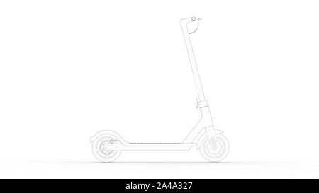 3d rendering multiple technical drawing views of an electric scooter Stock Photo