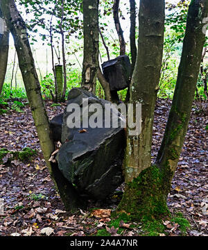 'Stone Coppice' (detail), outdoor artwork by Andy Goldsworthy. Badger Wood, Jupiter Artland, Bonnington House, Wilkieston, West Lothian, Scotland, U.K. Stock Photo