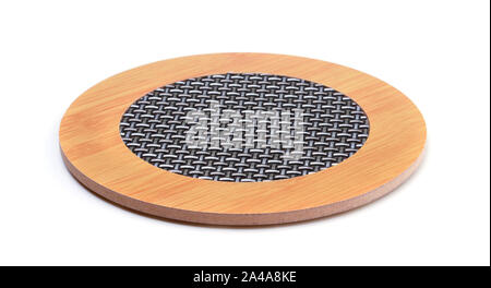 Round bamboo stand under the hot isolated on a white background Stock Photo