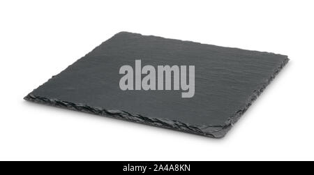 Empty black slate plate isolated on white background Stock Photo