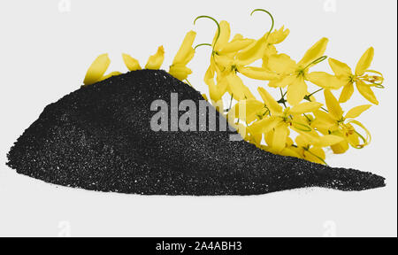 Charcoal powder with flower isolated on white background Stock Photo