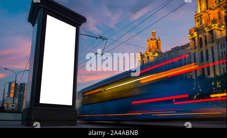 Blank vertical advertising white billboard poster or pillar - mock up image Stock Photo