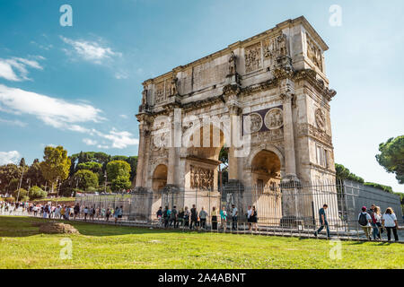 Rome, Italy - October 3, 2019: Architecture view of the Arch of Constantine near the Colosseum or Coliseum. Stock Photo