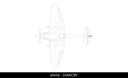 3d rendering multiple technical drawing views of a Spitfire Stock Photo