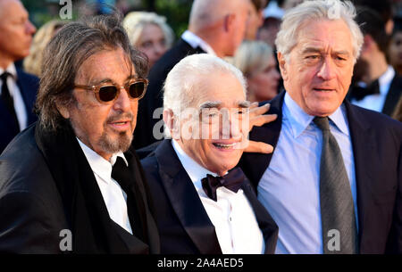 Al Pacino, Martin Scorsese and Robert de Niro attending the Closing Gala and International premiere of The Irishman, held as part of the BFI London Film Festival 2019, London. Stock Photo