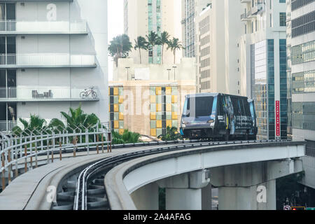 MIAMI, USA - September 10, 2019: Metro mover train on the station in Downtown Miami. Metro mover is free automatic transport system in Miami Stock Photo