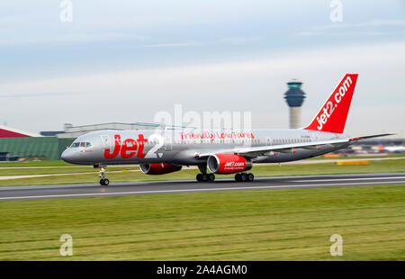 Jet2, Boeing, 757-200, G-LSAA, at Manchester Airport Stock Photo