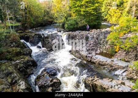 Pont-y-Pair Falls on the Afon Llugwy, Betws-y-Coed, Wales, UK Stock Photo