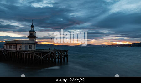 Sunrise over the Pier, Dunoon, Argyll, Scotland Stock Photo