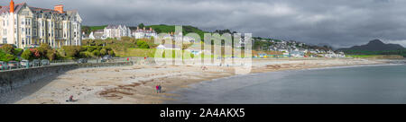 Panaramic view of Criccieth beach,Criccieth, North Wales, UK Stock Photo