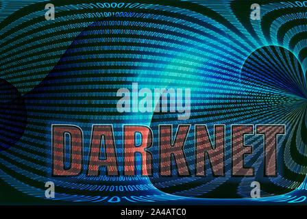 Binary code on secret curved space. Darknet concept 3D illustration Stock Photo