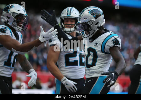 Tottenham Hotspur Stadium, London, UK. 13th Oct, 2019. National Football League, Carolina Panthers versus Tampa Bay Buccaneers; Carolina Panthers Wide Receiver Curtis Samuel (10) celebrates as he scores a touch down -Editorial Use Credit: Action Plus Sports/Alamy Live News Stock Photo