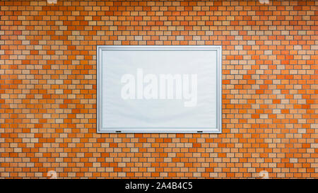 Billboard Underground Brick Wall Mural Blank Isolated White Clipping Poster. Stock Photo