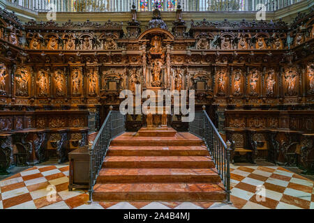Wooden choir in the Cathedral of Malaga (Basilica de la Encarnacion), Andalusia, Spain. June-25-2019 Stock Photo