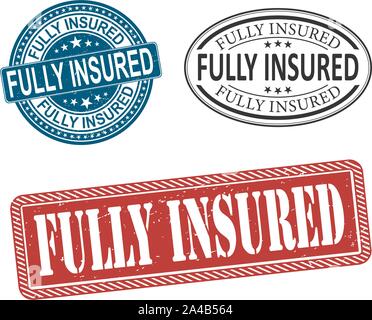 Fully insured grunge rubber stamp set on white, vector illustration Stock Vector