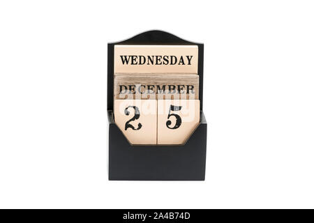 Wooden calendar with the date of Christmas Stock Photo