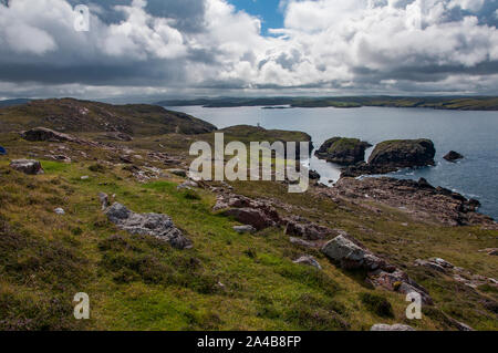 Looking out over the coast of south west Muckle Roe over Swarbacks Minn towards Vementry, Muckle Roe, Shetland, Scotland Stock Photo