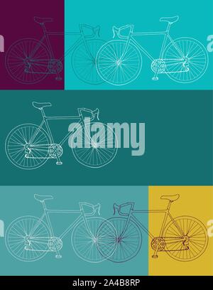 Hand drawn invitation/thank you/event vector 8,5 x 11 in bicycle card template in yellow, blue and purple colors palette Stock Vector