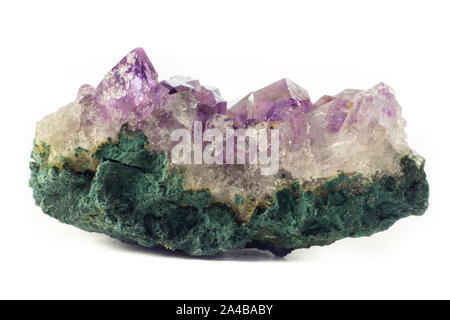 Rock of natural violet amethyst mineral from Brazil isolated on a pure white background Stock Photo