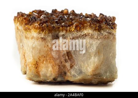 Block of natural citrine quartz mineral from Brazil isolated on a pure white background Stock Photo