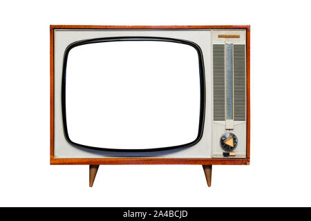 Vintage, retro old television isolated on white background. The old TV on the isolated white background. Stock Photo