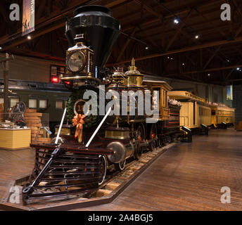 The Central Pacific Railroad's Gov. Stanford locomotive No. 1 is one of the most popular attraction at the California State Museum in the Old Sacramento section of California's capital city Stock Photo