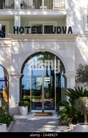 March 23, 2019 - Budva, Montenegro - The entrance of Hotel Budva near the waterfront of Luka Budva Stock Photo