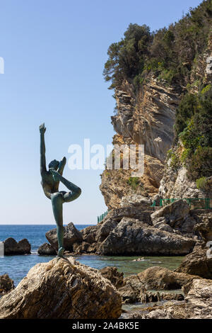 March 23, 2019 - Budva, Montenegro - The Ballet Dancer statue is an iconic attraction near Old Town Budva Stock Photo