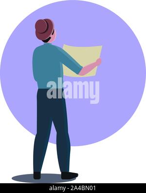 Man buys plane tickets in an online service on a web page. Traveler booked a flight. Travel, tourism, Internet. Stock Vector