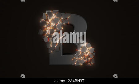 strangely cracked B letter. technological and mystical look with glowing inside details. suitable for technology and alphabetical themes. 3d illustrat Stock Photo