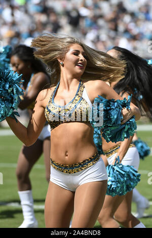Jacksonville, United States. 13th Oct, 2019. Jacksonville Jaguars Cheerleaders perform as the Jaguars play the New Orleans Saints at the TIAA Bank Field in Jacksonville, Florida on Sunday, October 13, 2019. The Saints defeated Jacksonville 13-6. Photo by Joe Marino/UPI Credit: UPI/Alamy Live News Stock Photo