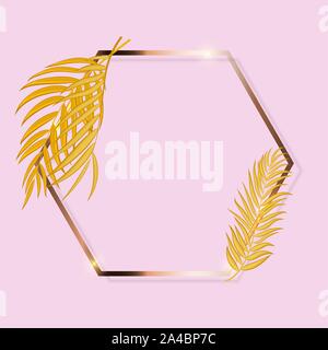 Gold Paint Glittering Textured Frame woth Palm Leaves. Vector Illustration Stock Vector
