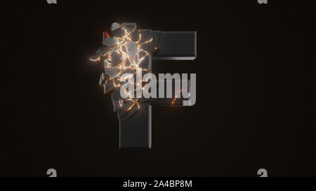 strangely cracked F letter. technological and mystical look with glowing inside details. suitable for technology and alphabetical themes. 3d illustrat Stock Photo