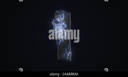 strangely cracked I letter. technological and mystical look with glowing inside details. suitable for technology and alphabetical themes. 3d illustrat Stock Photo